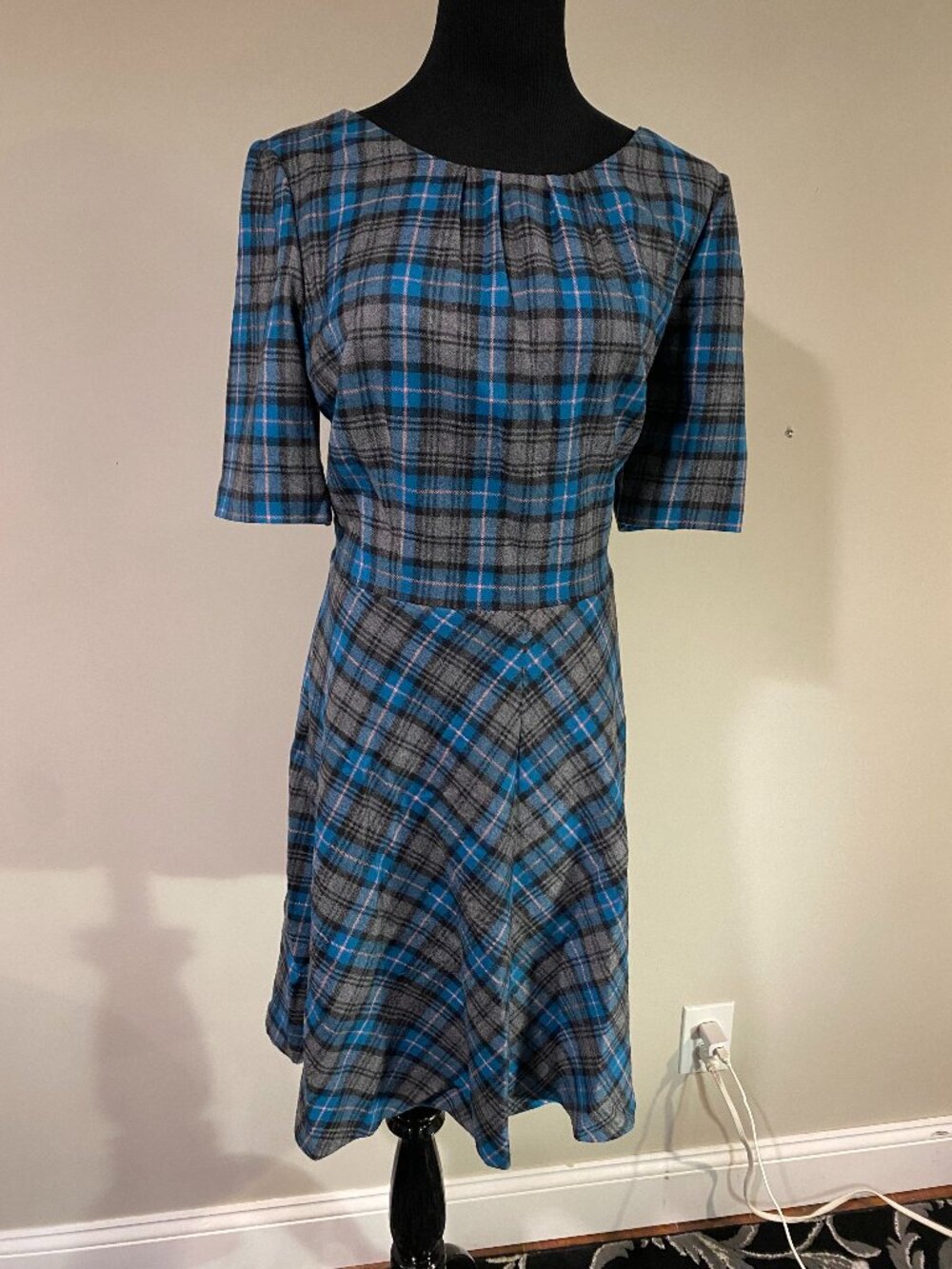 Boden British Tweed By Moon Wool Fit And Flare Dress Short Sleeve Plaid Print